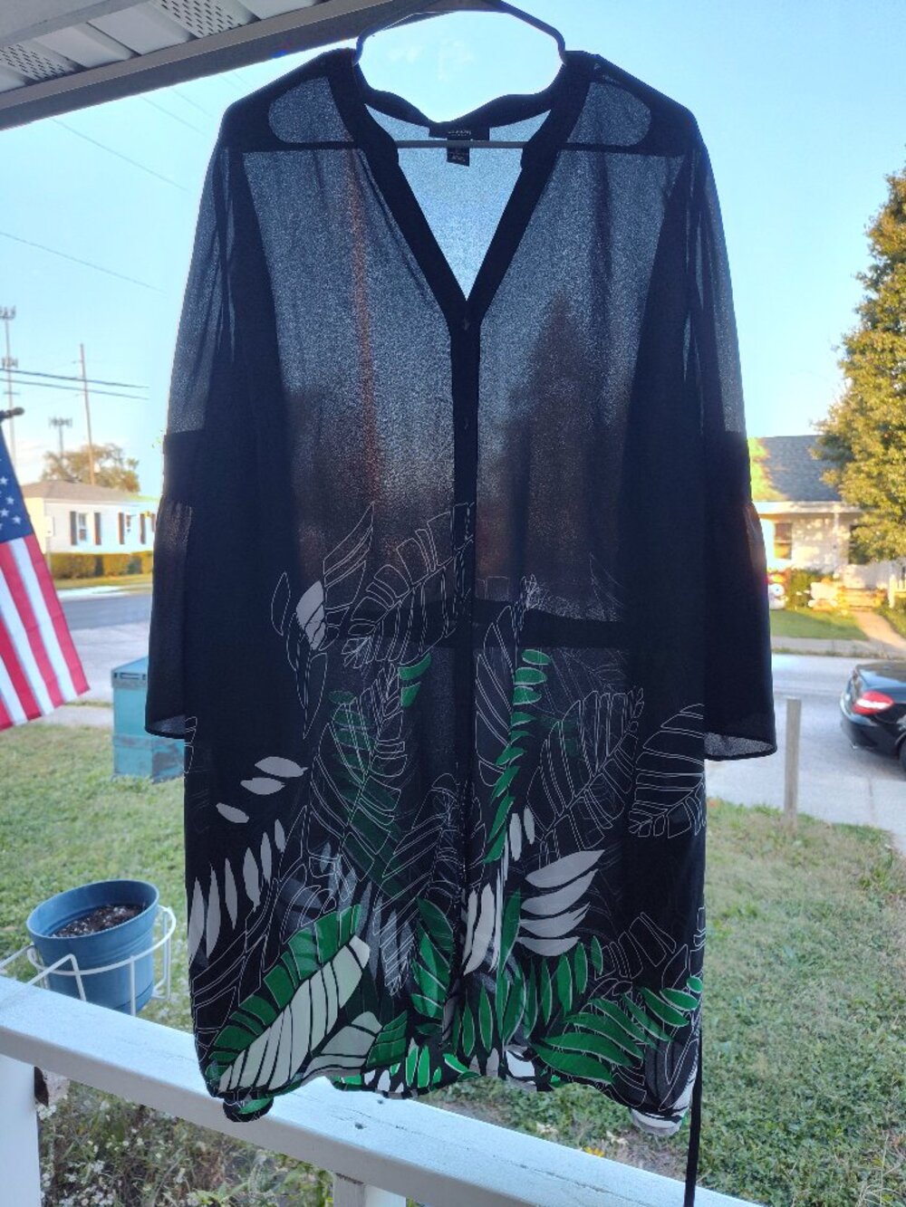Sheer Black Cover-Up Tunic w/ Floral Accents